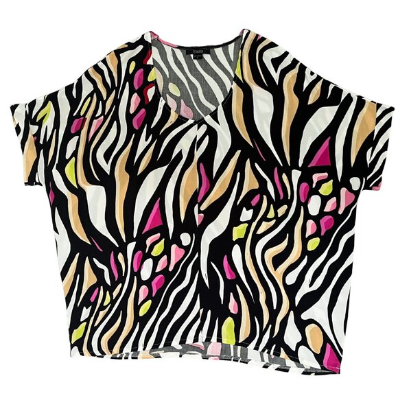 Toxik3 Women's Abstract Print Relaxed Fit Blouse Sz L Bold Artsy Statement Top - Picture 1 of 11